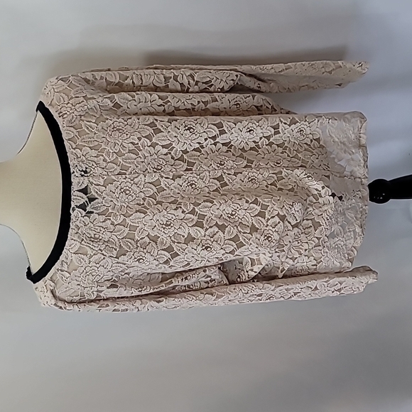 3/$30 DKNY Rose Lace Zipper Leather Trim Detail Top - Picture 5 of 7